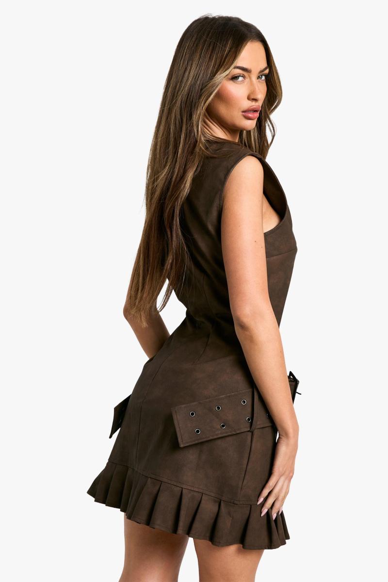 Міні -плаття з штучної шкіри подвійне ремінь