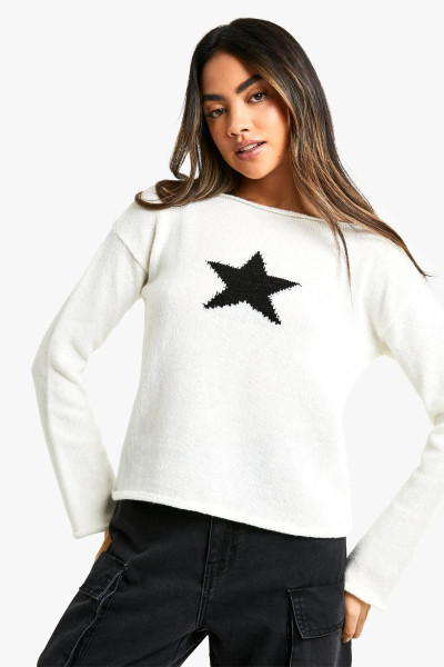 Університетський джемпер із зірчастими деталями з необробленого краю