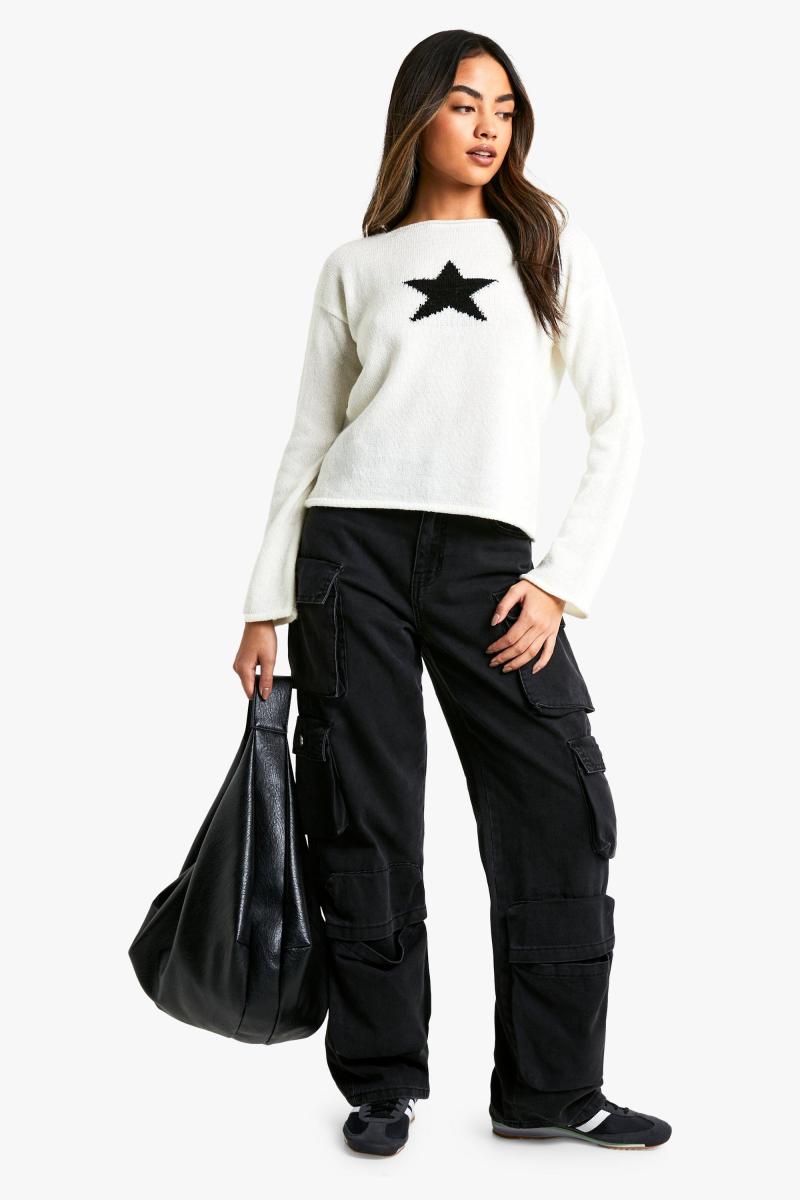 Університетський джемпер із зірчастими деталями з необробленого краю