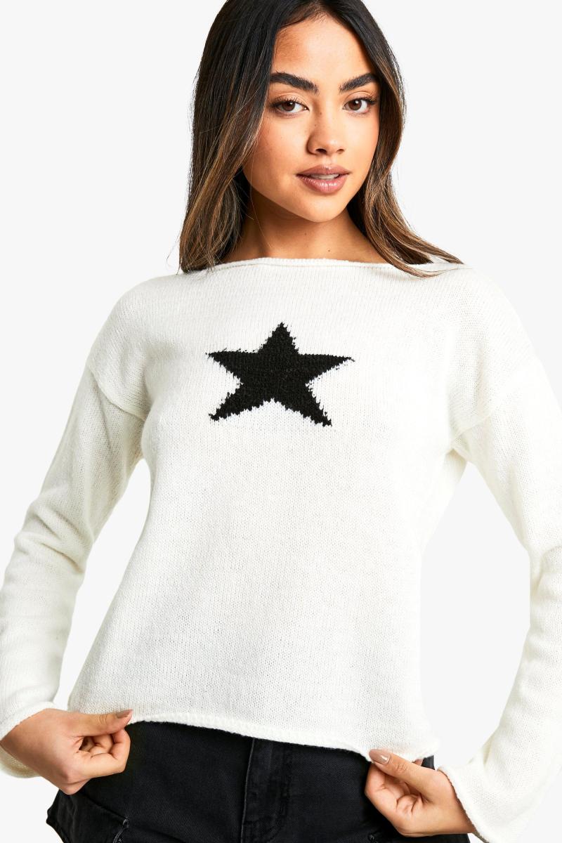 Університетський джемпер із зірчастими деталями з необробленого краю