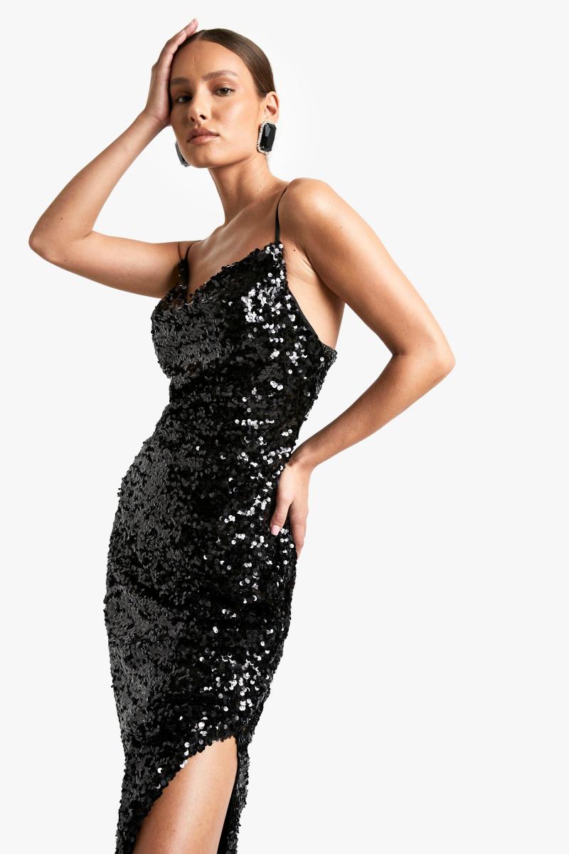 Сукня максі з вирізом з паєтками