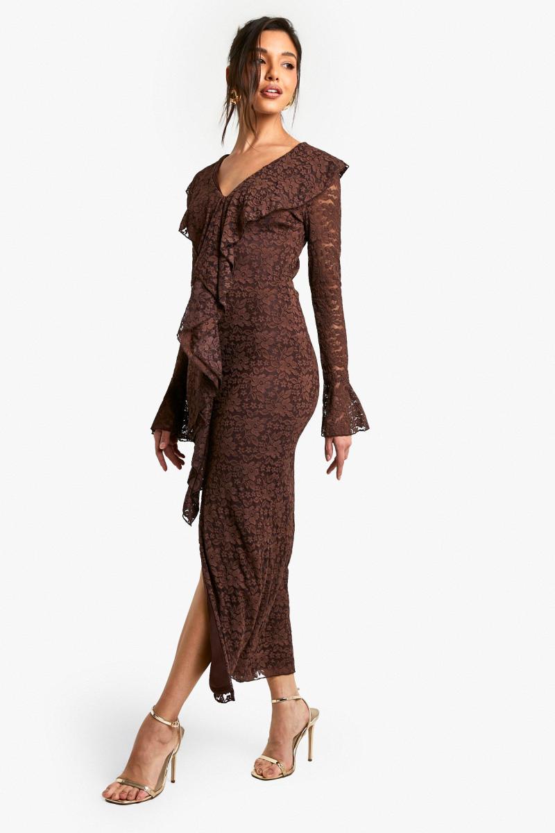 Мереживна сукня Midaxi з рюшами та кльошовими рукавами