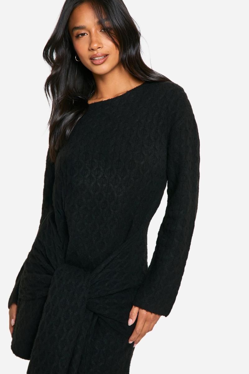 Маленький м'який кабель негабаритні краватки деталі в'язання міні -плаття