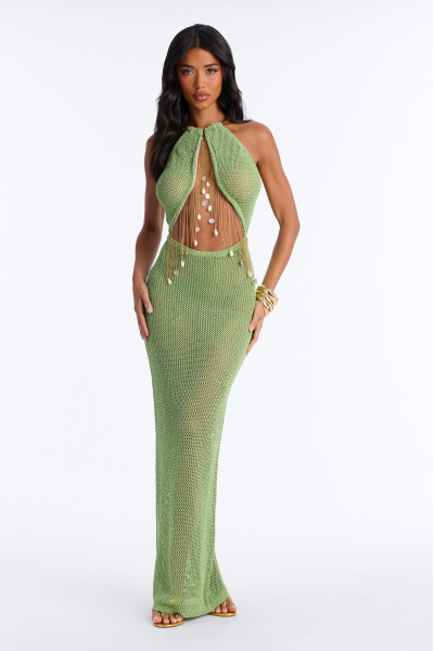 Сукня максі з бахромою та металізованим в'язанням гачком 