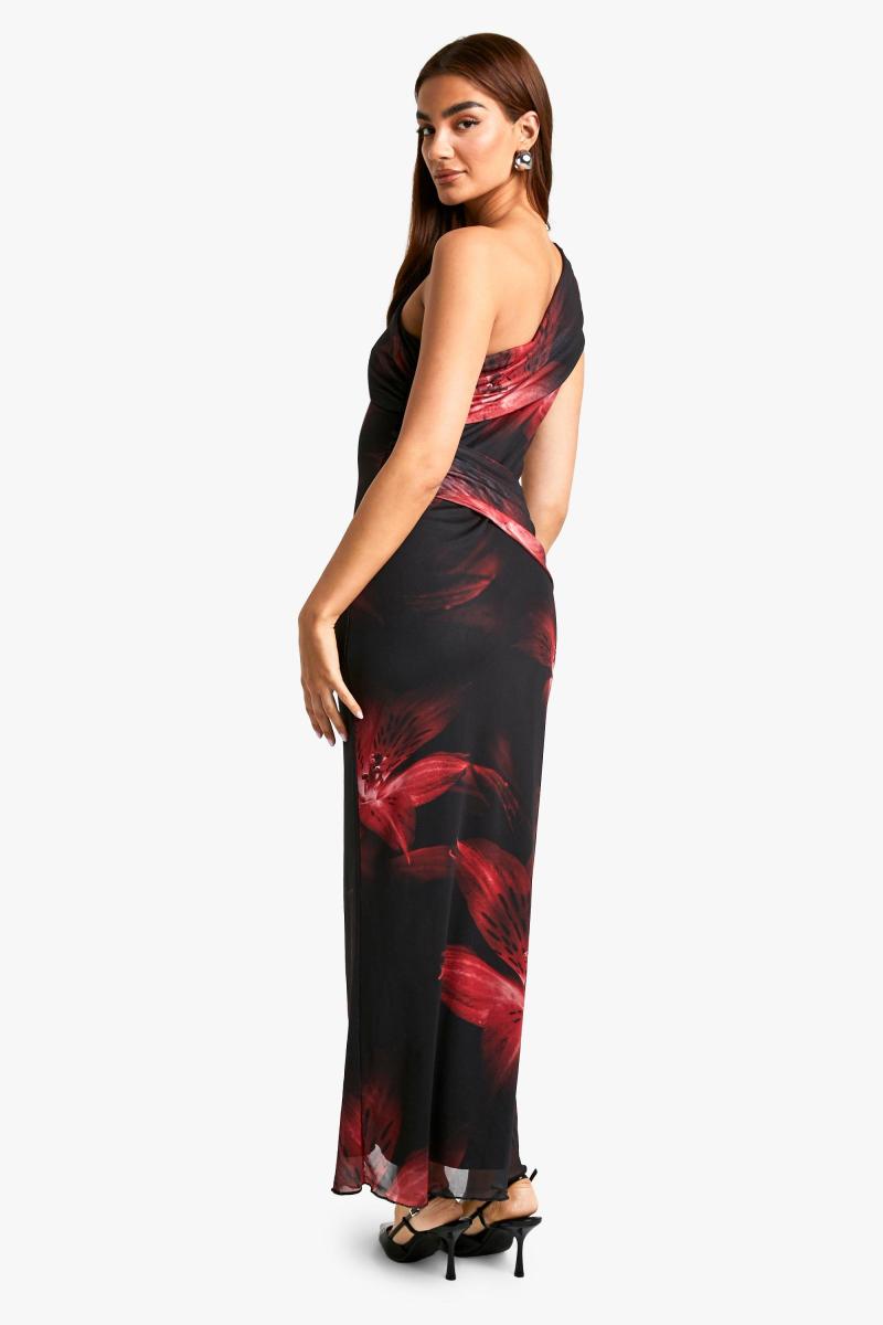 Складіть на одне плече квіткове сітчасте плаття максі