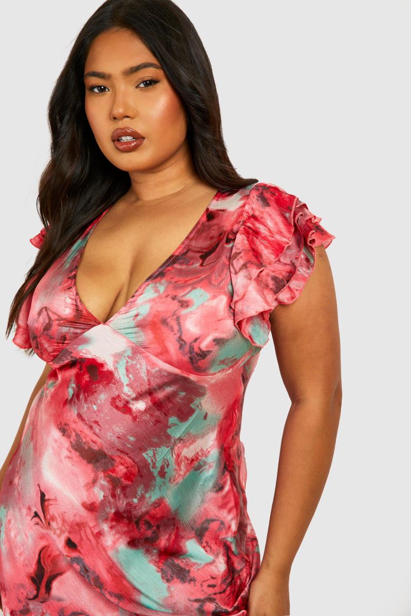 Плюс мармурова атласна рукава рукава максі