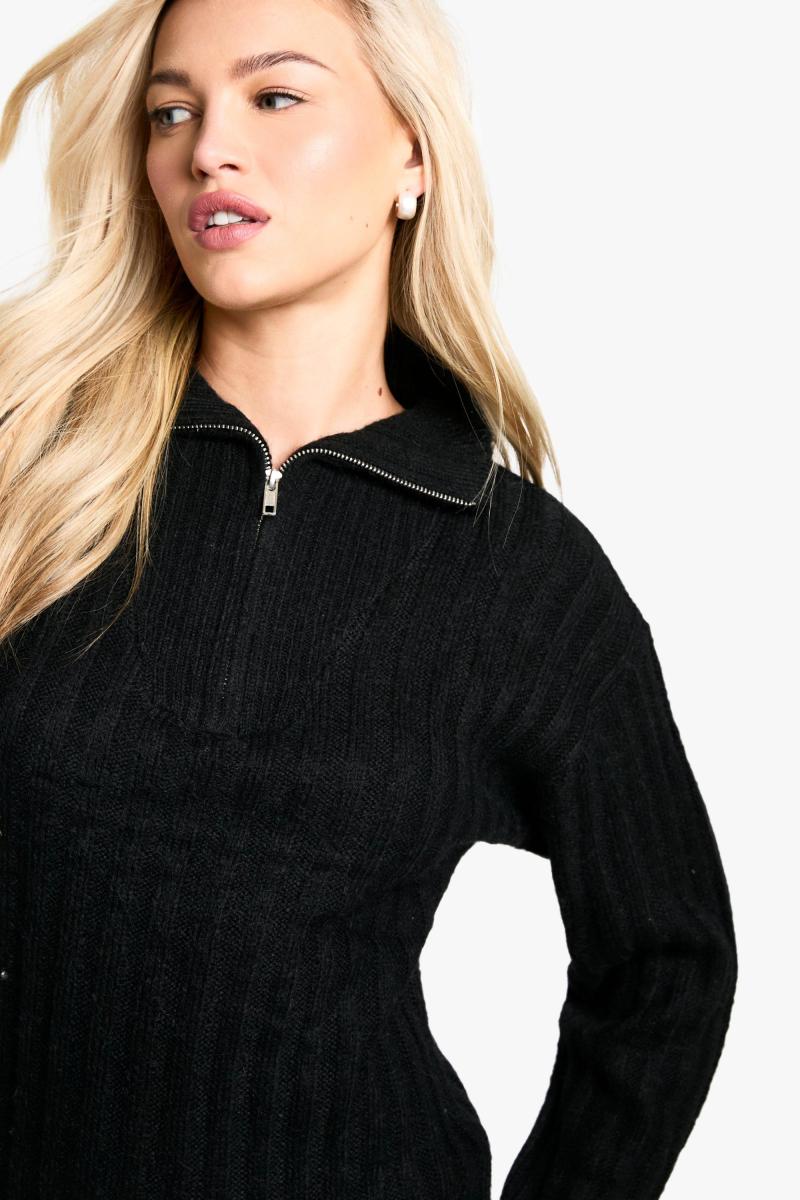 М’яке в’язане реберне на блискавці шия негабаритне міні -плаття