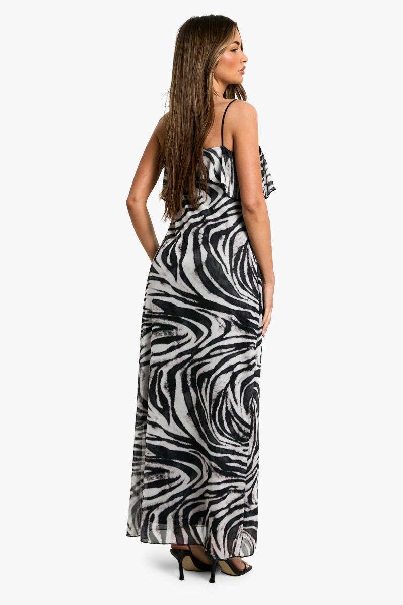 Краватка ремінця Zebra Frill Mesh Maxi плаття