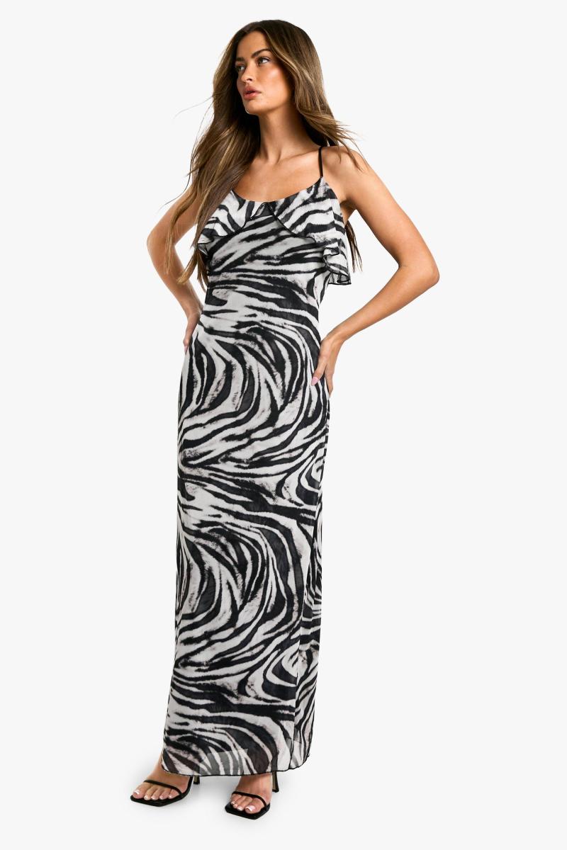 Краватка ремінця Zebra Frill Mesh Maxi плаття